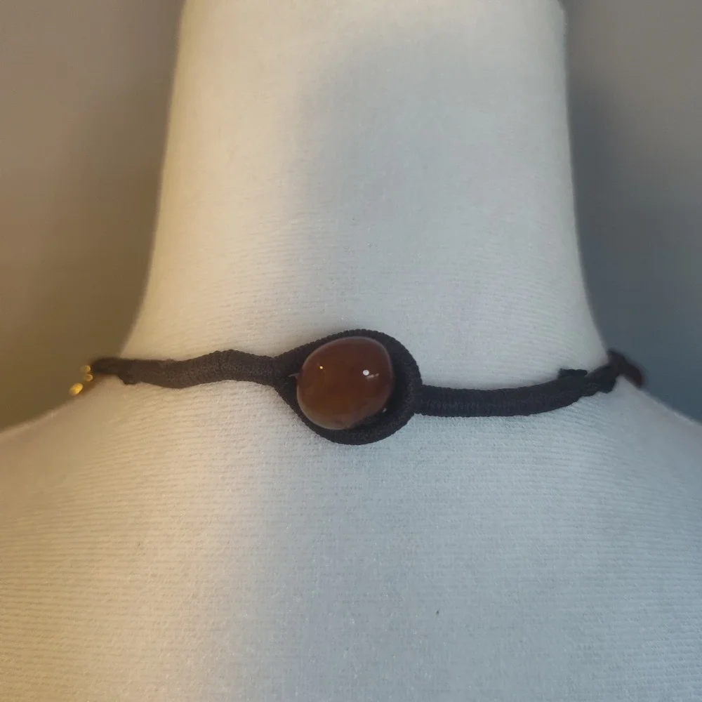 Boho Multi Strand Brown Bead Necklace Gold Tone Accents 13in Length‎